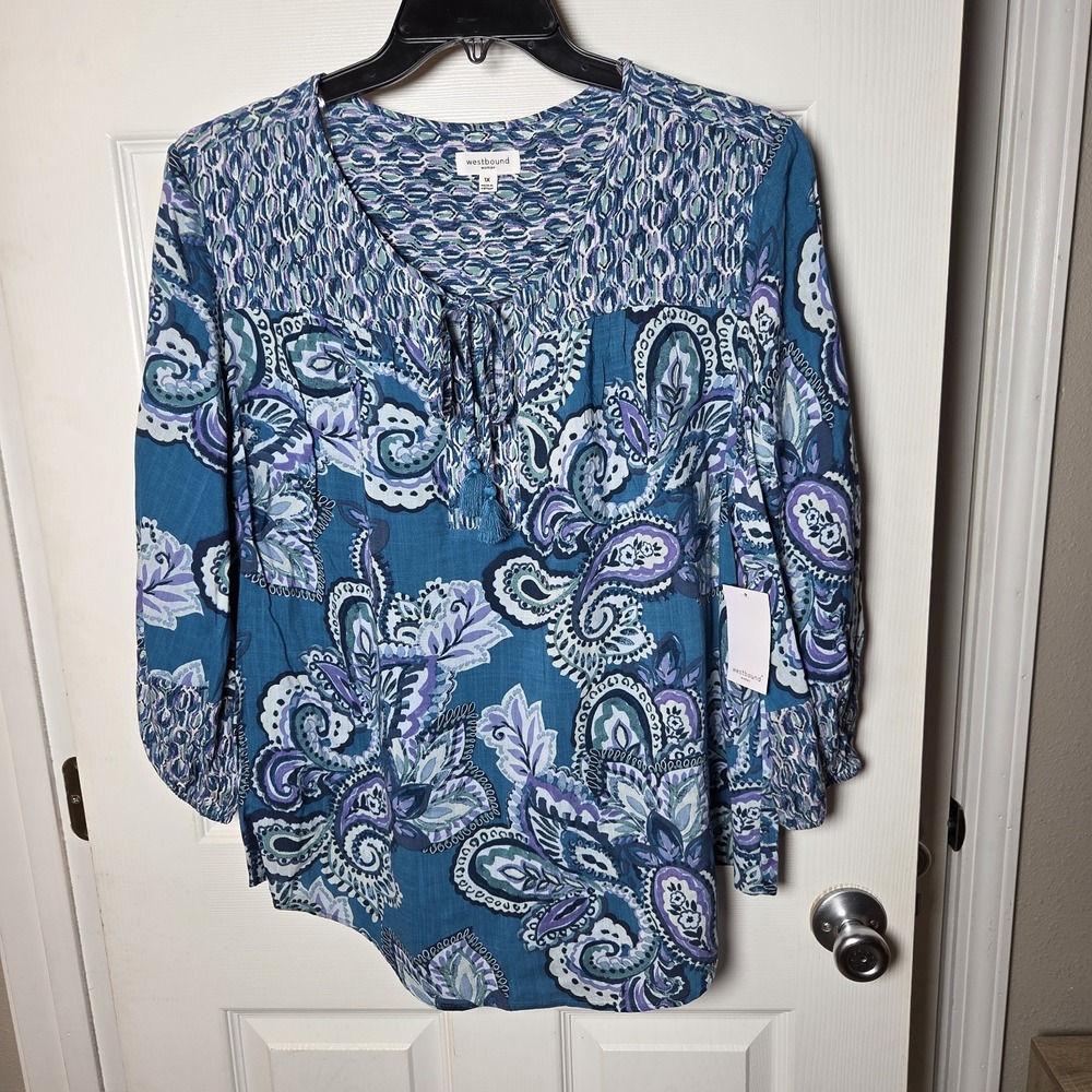 Westbound Woman sz 1X paisley tunic rayon top NWT tassels boho feminine peasant